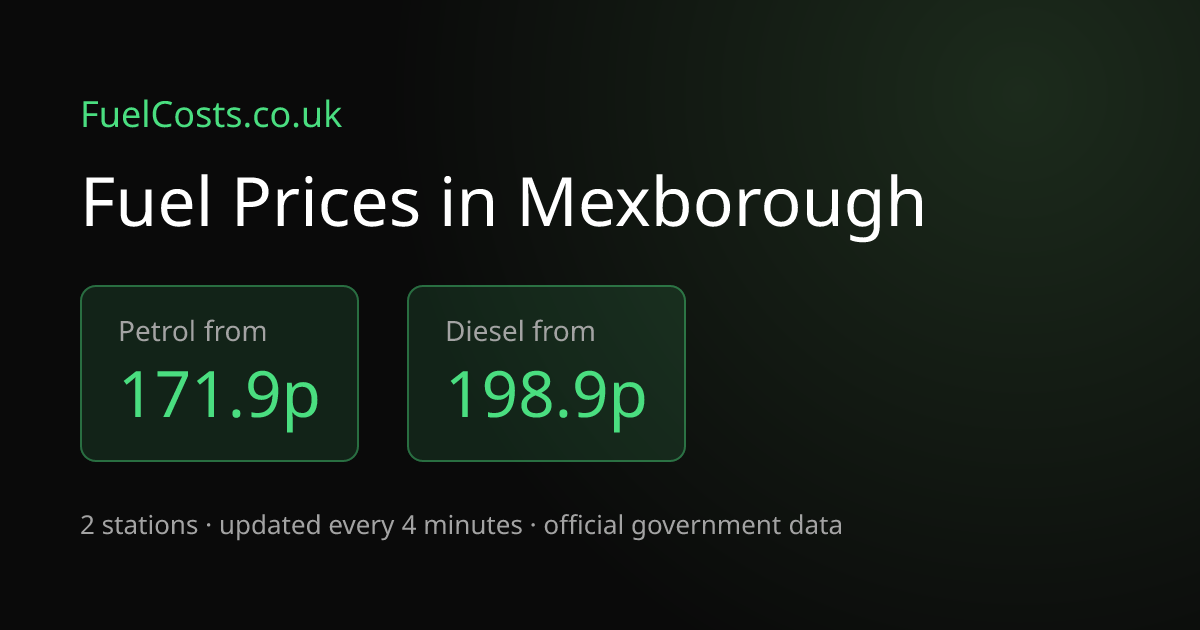 Mexborough Petrol from 154.9p (July 2026) | FuelCosts.co.uk