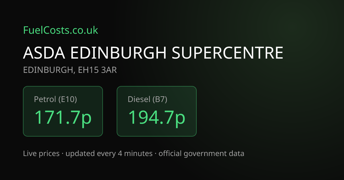 Asda, EDINBURGH EH15 3AR - Petrol 158.7p | FuelCosts.co.uk