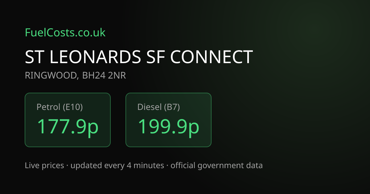 Bp, RINGWOOD BH24 2NR - Petrol 161.9p | FuelCosts.co.uk