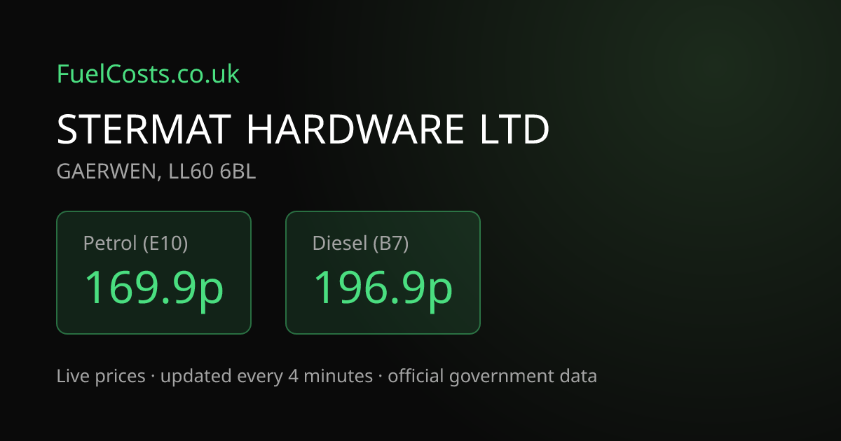 Gulf, STERMAT HARDWARE LTD, GAERWEN, LL60 6BL Pet… | FuelCosts.co.uk