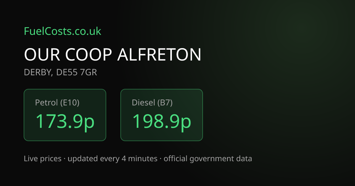 The Co-Operative DE55 7GR - Petrol 157.9p | FuelCosts.co.uk