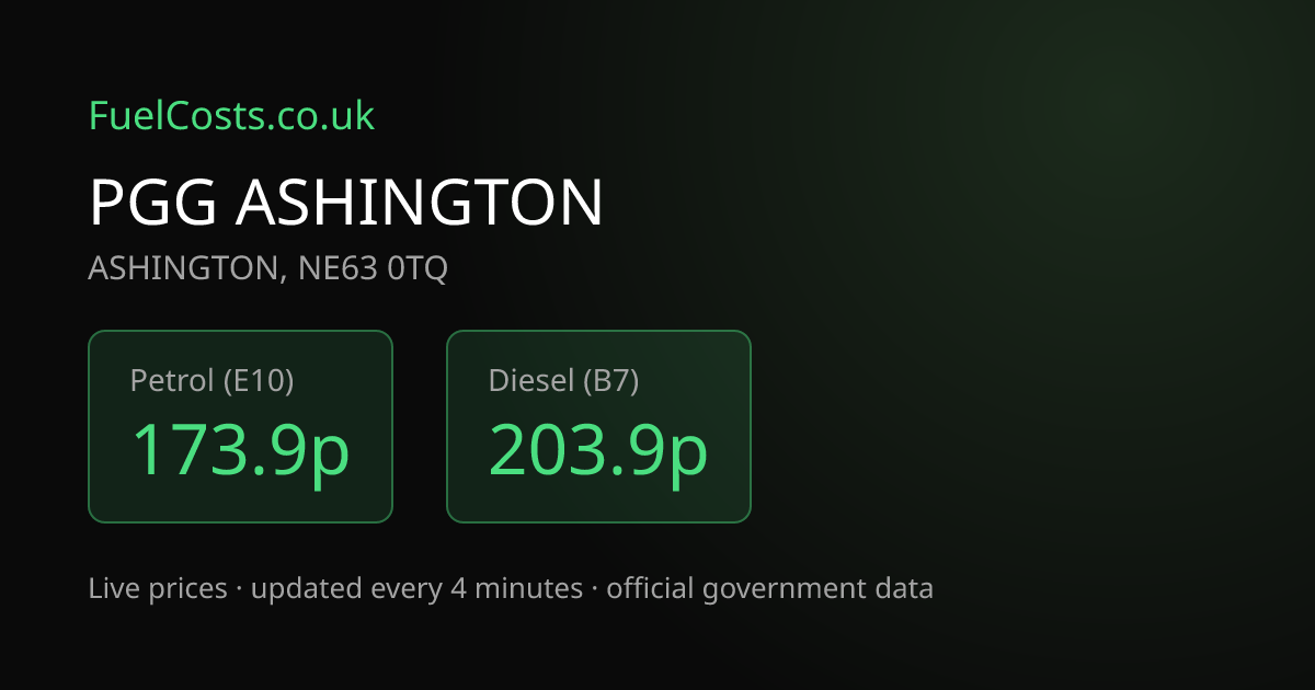 Shell, NEWBIGGIN ROAD, ASHINGTON, NE63 0TQ Petrol… | FuelCosts.co.uk