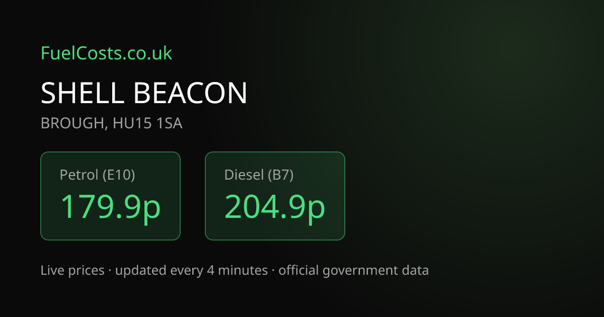 Shell, A63 EASTBOUND, BROUGH, HU15 1SA Petrol Pri… | FuelCosts.co.uk