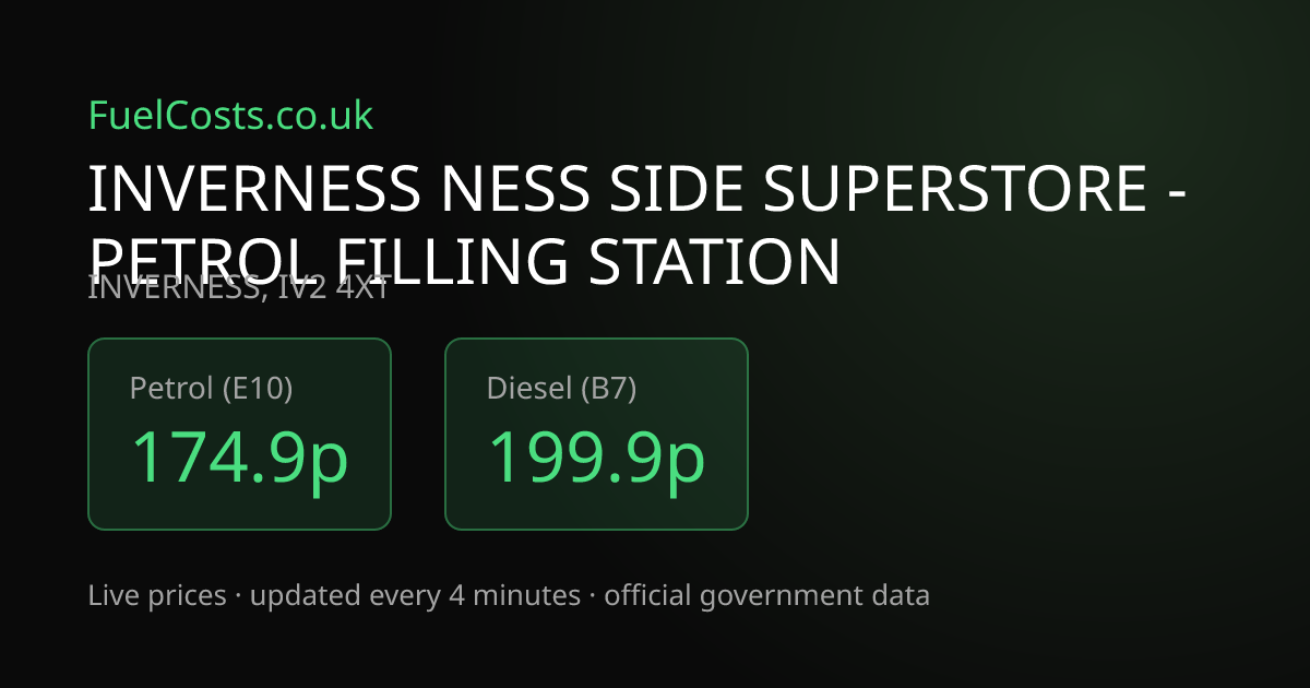 Tesco, INVERNESS IV2 4XT - Petrol 161.9p | FuelCosts.co.uk